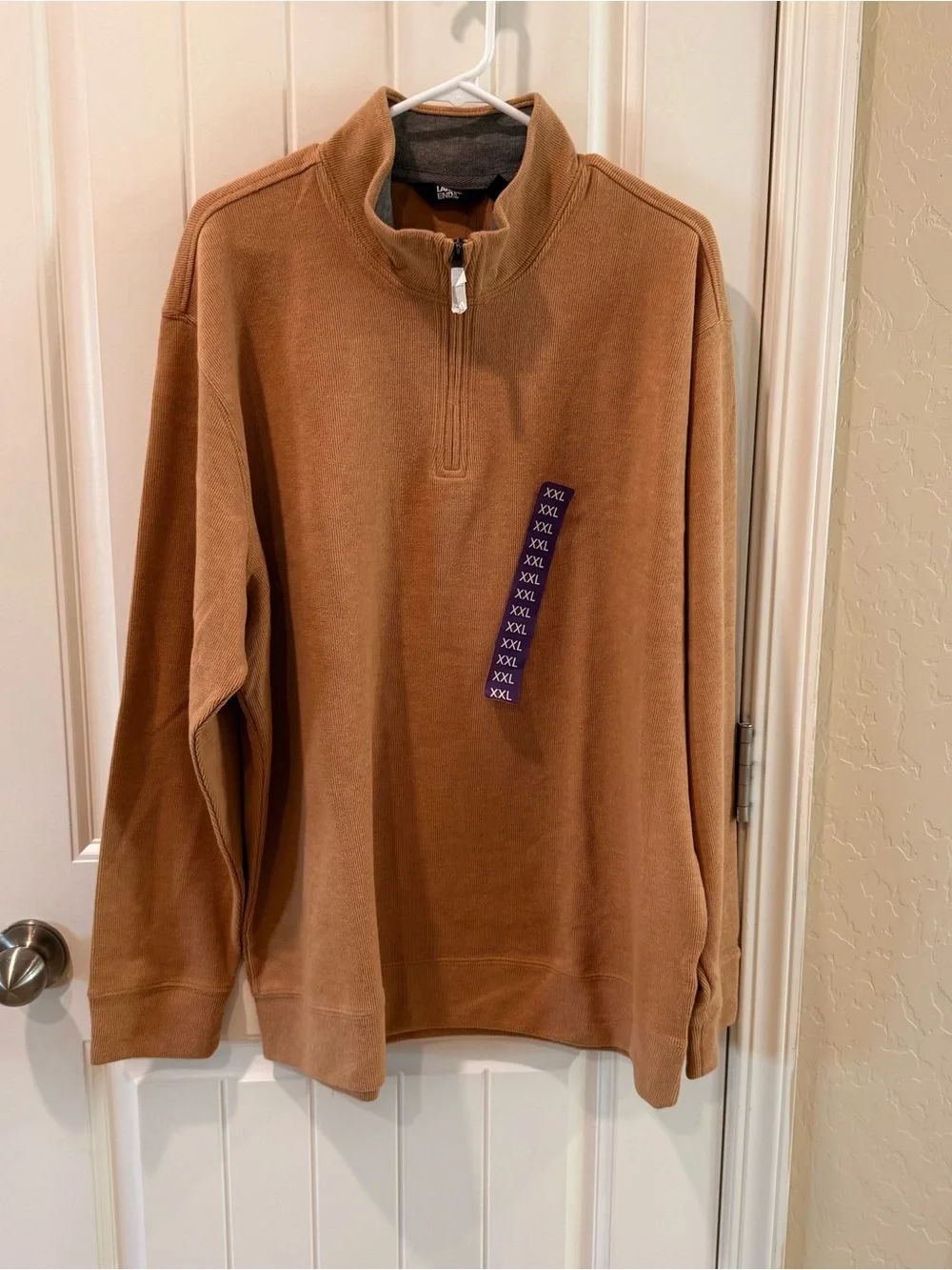Lands’ End Men’s 2XL Quarter Zip Pullover Camel Ribbed Sweater